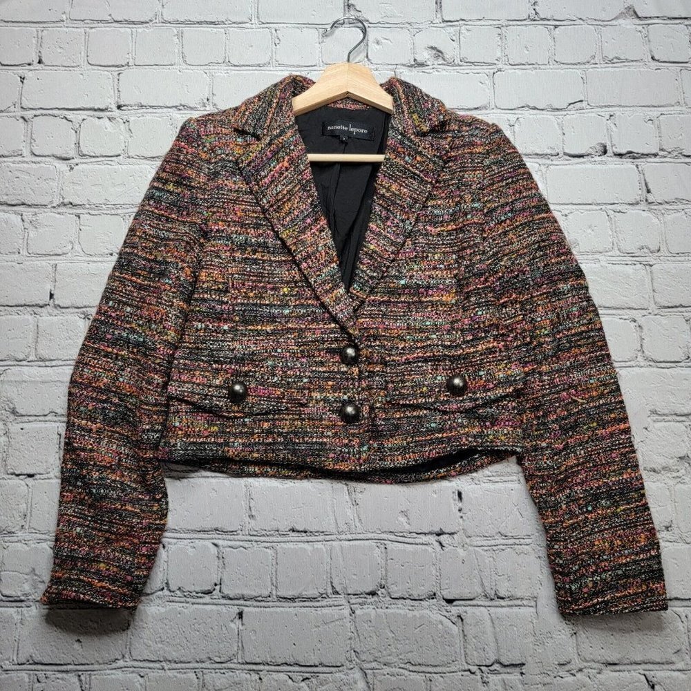 Nanette Lepore Tweed Cropped Multicolor Statement Blazer Size 2